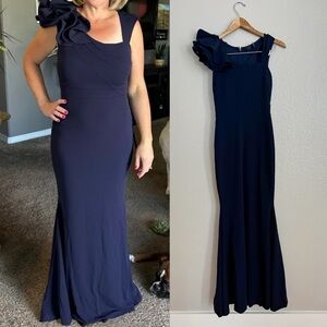 Navy Blue Sleeveless Ruffled Mermaid Maxi Dress